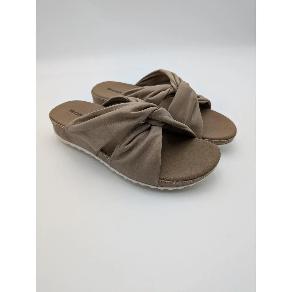 Romika Shoes Womens Size 6.5‎ Beige Slide Sandals Knot Wedge Cushioned Comfort